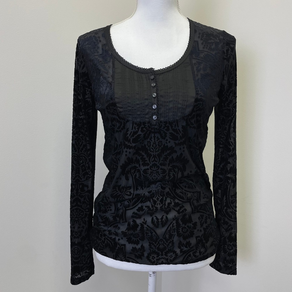 Denim & Supply Ralph Lauren Black Burnout Velvet  Top M Western Goth